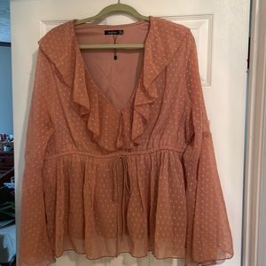 Plus Dobby Ruffle Flared Sleeve Blouse